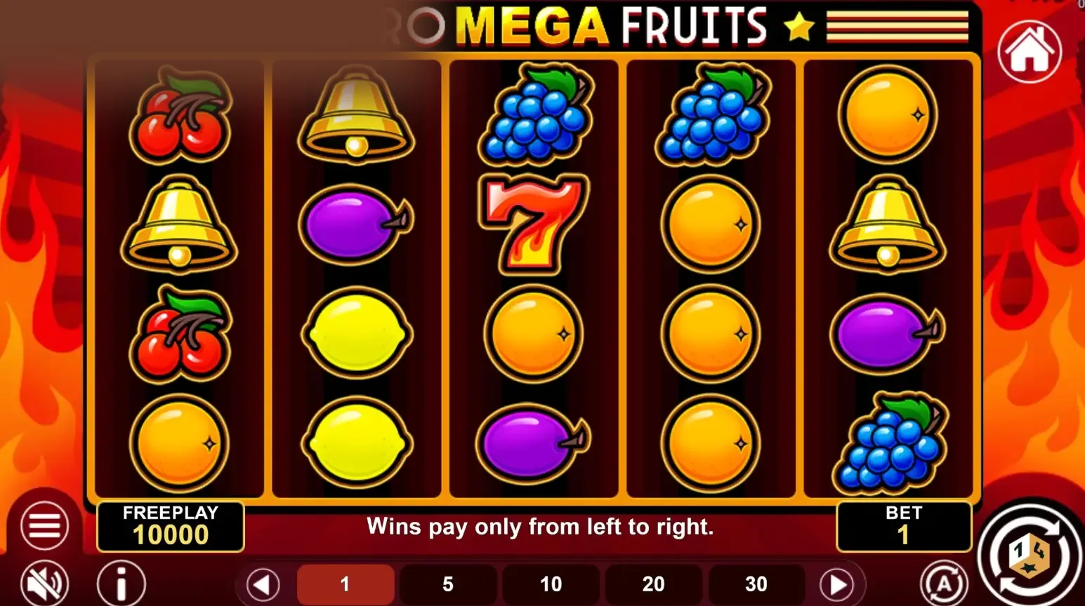 Real Retro Mega Fruits gameplay frame 4 showing the 5x4 reel screen